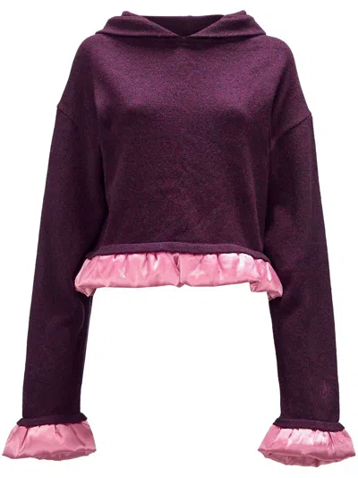 Jw Anderson Satin-trimmed Cropped Hoodie In Purple