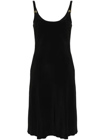 Miu Miu Cady Logo-plaque Midi Dress In Black