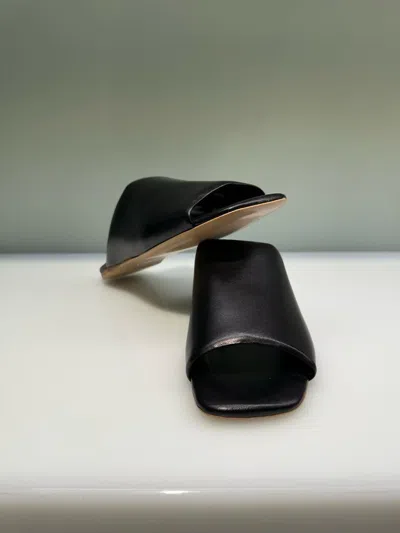 La Rose Nappa Leather Slides In Black