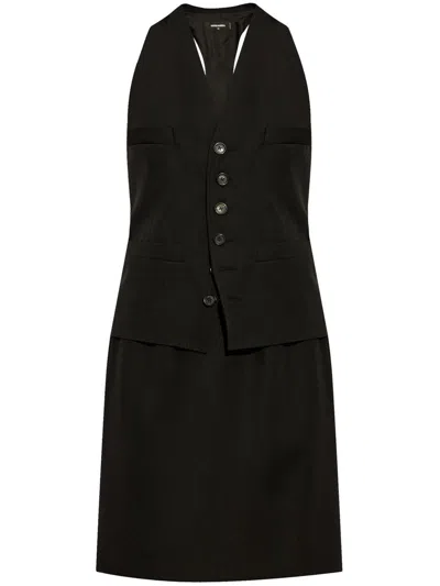 Dsquared2 V-neck Wool Mini Dress In Black