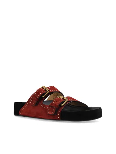 Isabel Marant Lennyo Suede Buckle Sandals In Red