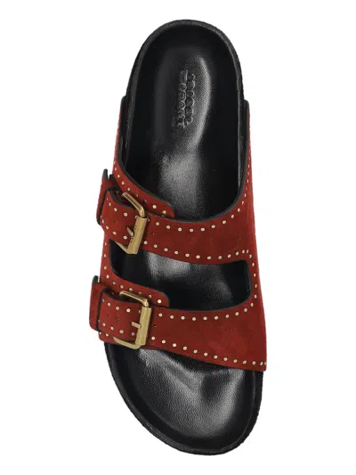 Isabel Marant Lennyo Suede Buckle Sandals In Red