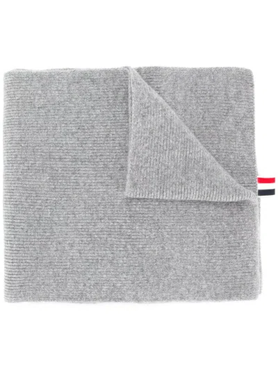 Thom Browne Adjustable Ribbed Striped Scarf In Gray