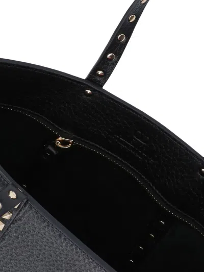 Valentino Garavani Rockstud Mini Tote In Hammered Leather In Black