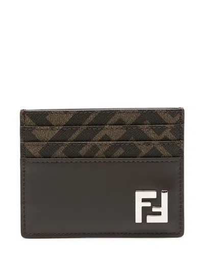 Fendi Squared Ff Brown Card Holder In Black