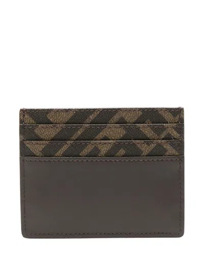 Fendi Squared Ff Brown Card Holder In Black