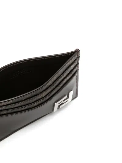 Fendi Squared Ff Brown Card Holder In Black