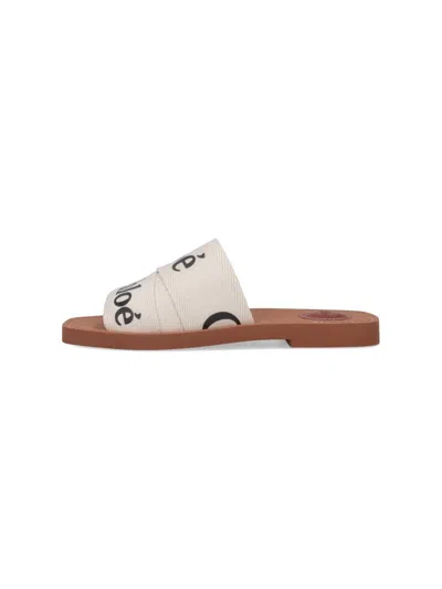 Chloé Woody Flat Logo Ribbon Slide Sandals In White