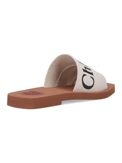 Chloé Woody Flat Logo Ribbon Slide Sandals In White