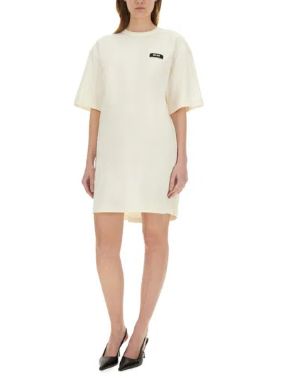 Msgm Regular Fit Mini Dress With Logo In Neutral