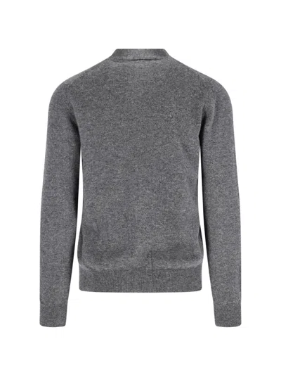 Comme Des Garçons Play V-neck Top With Ribbed Cuffs And Fitted Shape In Gray