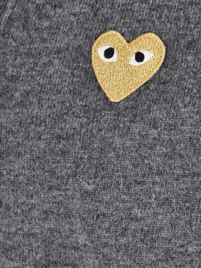 Comme Des Garçons Play V-neck Top With Ribbed Cuffs And Fitted Shape In Gray