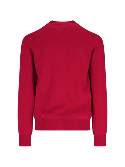 Comme Des Garçons Play V-neck Top With Ribbed Cuffs And Patch In Red