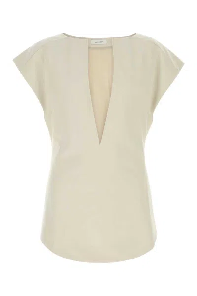 Entire Studios Sand Stretch Polyester Blend Deep Vee Tank Top In Beige O Tan