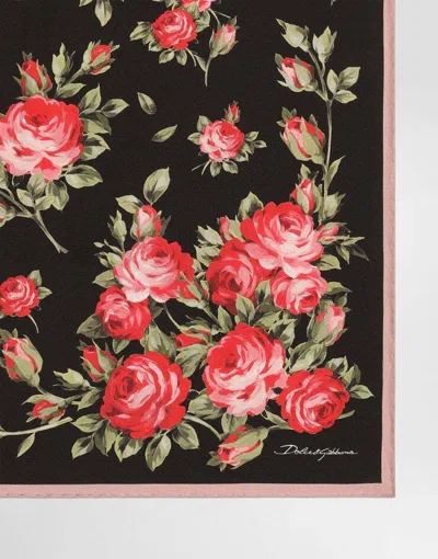 Dolce & Gabbana 90x90 Cm Silk Twill Scarf With A Rose Bouquet Print In Animal Print