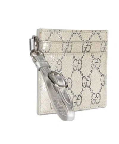 Gucci Gg Emblem Card Case With Strap In Neutral
