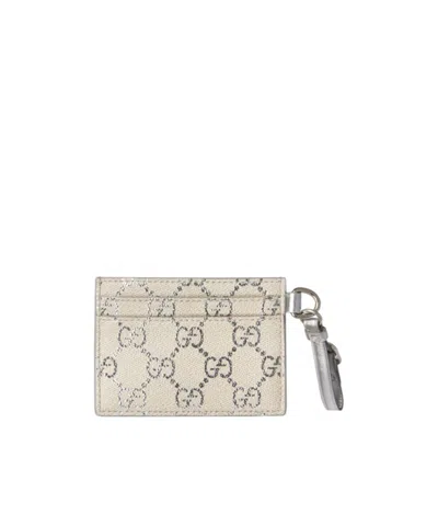 Gucci Gg Emblem Card Case With Strap In Neutral