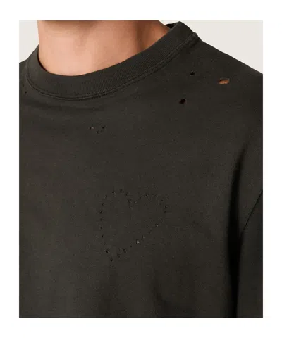 Golden Goose Vintage-effect Anthracite T-shirt With Perforated Heart Men In Gray