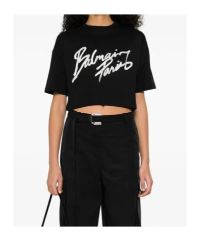 Balmain Women Brush Print Boxy Cropped T-shirt In Multi