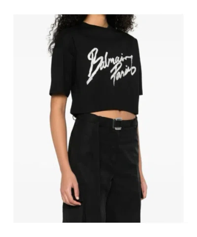 Balmain Women Brush Print Boxy Cropped T-shirt In Multi
