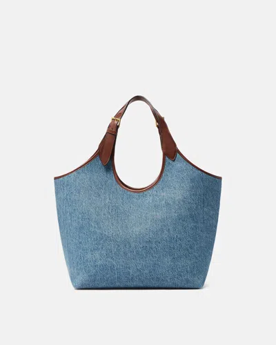 Versace La Medusa Leather-trimmed Denim Tote In Blue