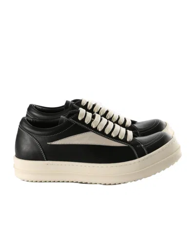 Rick Owens Women Black Low Top Sneakers With Contrasting Stitching In Leather Woman In Multi