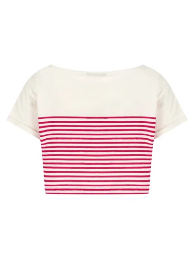 Balmain Mariniere Cropped T-shirt In Pink