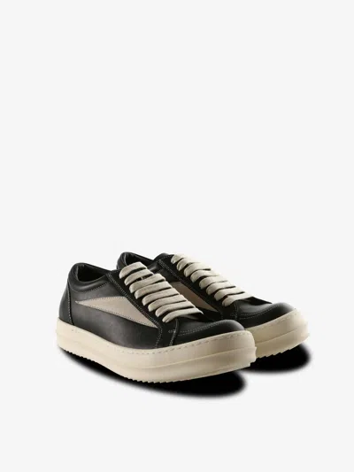 Rick Owens Women Black Low Top Sneakers With Contrasting Stitching In Leather Woman In Multi