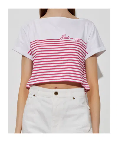Balmain Mariniere Cropped T-shirt In Pink