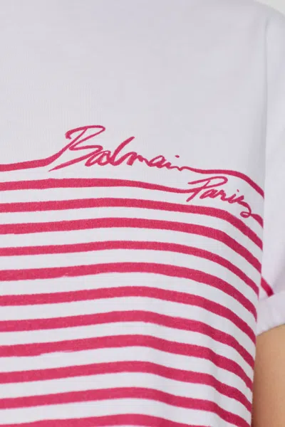 Balmain Mariniere Cropped T-shirt In Pink
