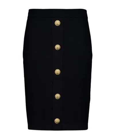 Balmain Button Zip Midi Skirt In Black
