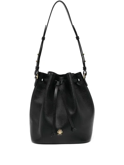 Bally Leather Drawstring Bucket Bag In Black