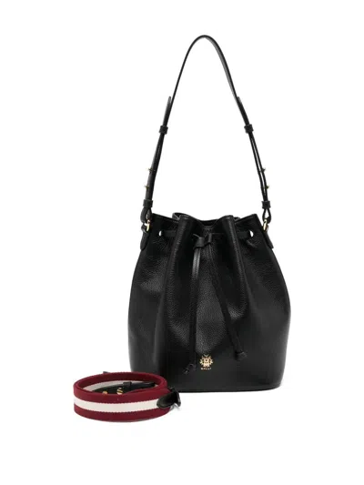 Bally Leather Drawstring Bucket Bag In Black