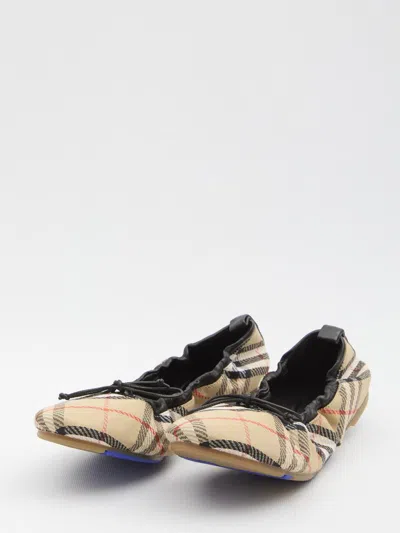 Burberry Women Fawn Ballerinas With Traditional Check Motif In Multi