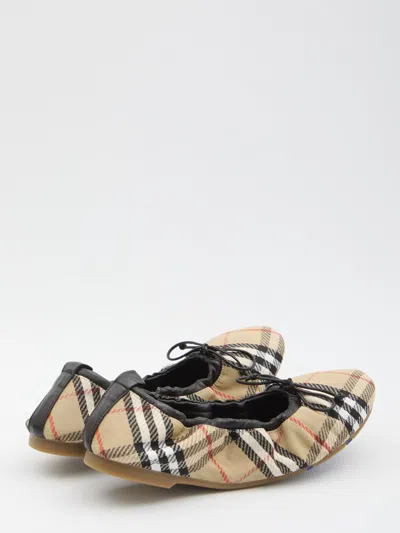 Burberry Women Fawn Ballerinas With Traditional Check Motif In Multi
