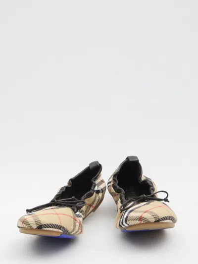 Burberry Women Fawn Ballerinas With Traditional Check Motif In Multi