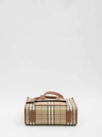 Burberry Mini Freya Tote In Check Coated Cotton Blend Bags In Brown