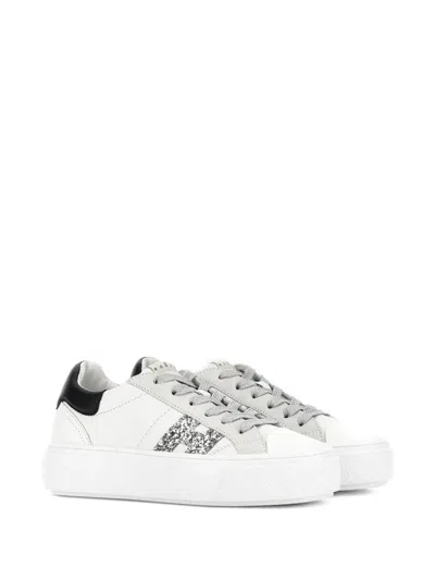 Hogan Crosswind Nappa Leather And Suede Sneakers With Glitter H Detail Shoes In White