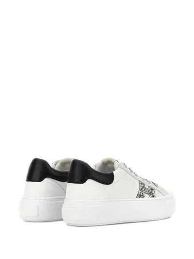 Hogan Crosswind Nappa Leather And Suede Sneakers With Glitter H Detail Shoes In White
