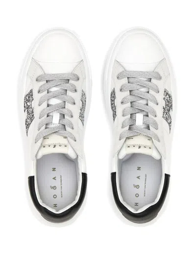 Hogan Crosswind Nappa Leather And Suede Sneakers With Glitter H Detail Shoes In White