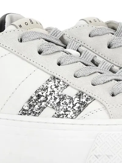 Hogan Crosswind Nappa Leather And Suede Sneakers With Glitter H Detail Shoes In White