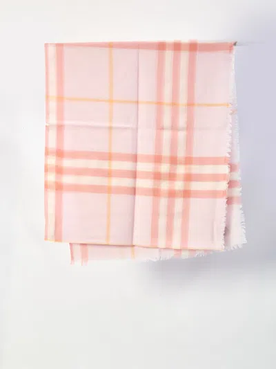 Burberry Wide Wool Check Scarf In Pink