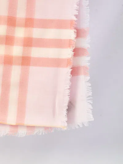 Burberry Wide Wool Check Scarf In Pink