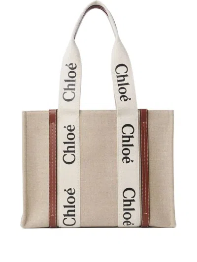 Chloé Chloe Women Multicolor Canvas Medium Woody Shopping Bag In Neutral