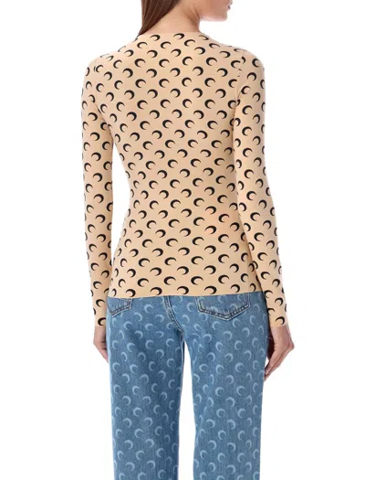 Marine Serre Moon Printed Jersey Long Sleeve Crewneck Top In Multi