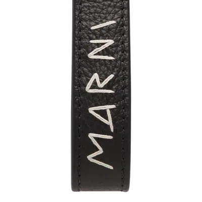 Marni Black Calf Leather Keychain In Black