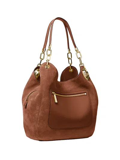 Michael Kors Lillie Large Suede Shoulder Bag In Brown