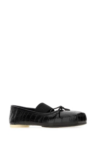 Mm6 Maison Margiela Crocodile-effect Leather Ballerina In Black
