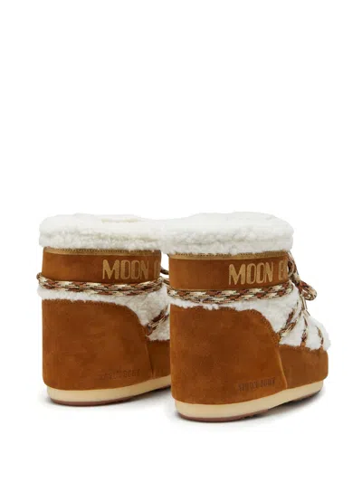 Moon Boot Logo Printed Shearling Lace-up Boots In Brown