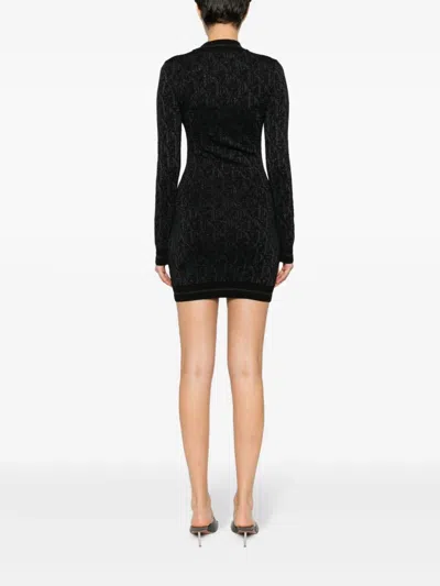 Palm Angels Monogram-jacquard Mini Dress In Black